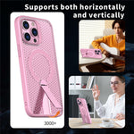 For iPhone 14 Pro Max Magnetic Case Kickstand Grid Texture TPU PC Phone Back Cover