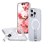 For iPhone 14 Pro Max Magnetic Case Kickstand Grid Texture TPU PC Phone Back Cover