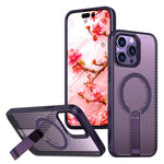 For iPhone 14 Pro Max Magnetic Case Kickstand Grid Texture TPU PC Phone Back Cover
