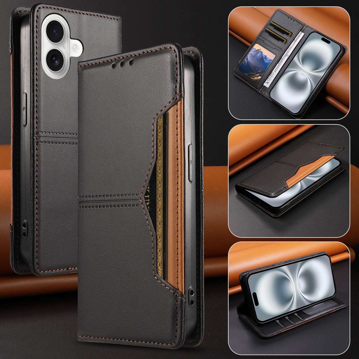 For iPhone 16 Plus Wallet Case External Card Slot Magnetic Closing Leather Phone Cover