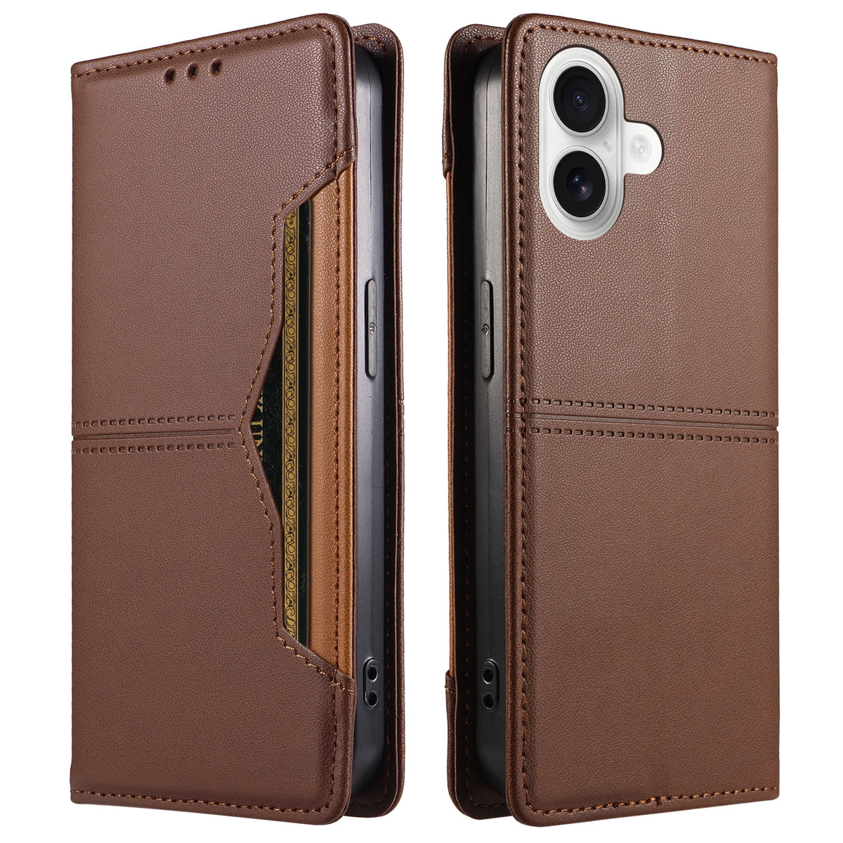 For iPhone 16 Plus Wallet Case External Card Slot Magnetic Closing Leather Phone Cover