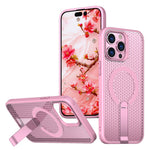 For iPhone 13 Pro Magnetic Case Kickstand Grid Texture TPU PC Phone Back Cover