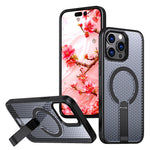 For iPhone 13 Pro Magnetic Case Kickstand Grid Texture TPU PC Phone Back Cover