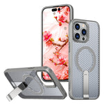 For iPhone 13 Pro Magnetic Case Kickstand Grid Texture TPU PC Phone Back Cover