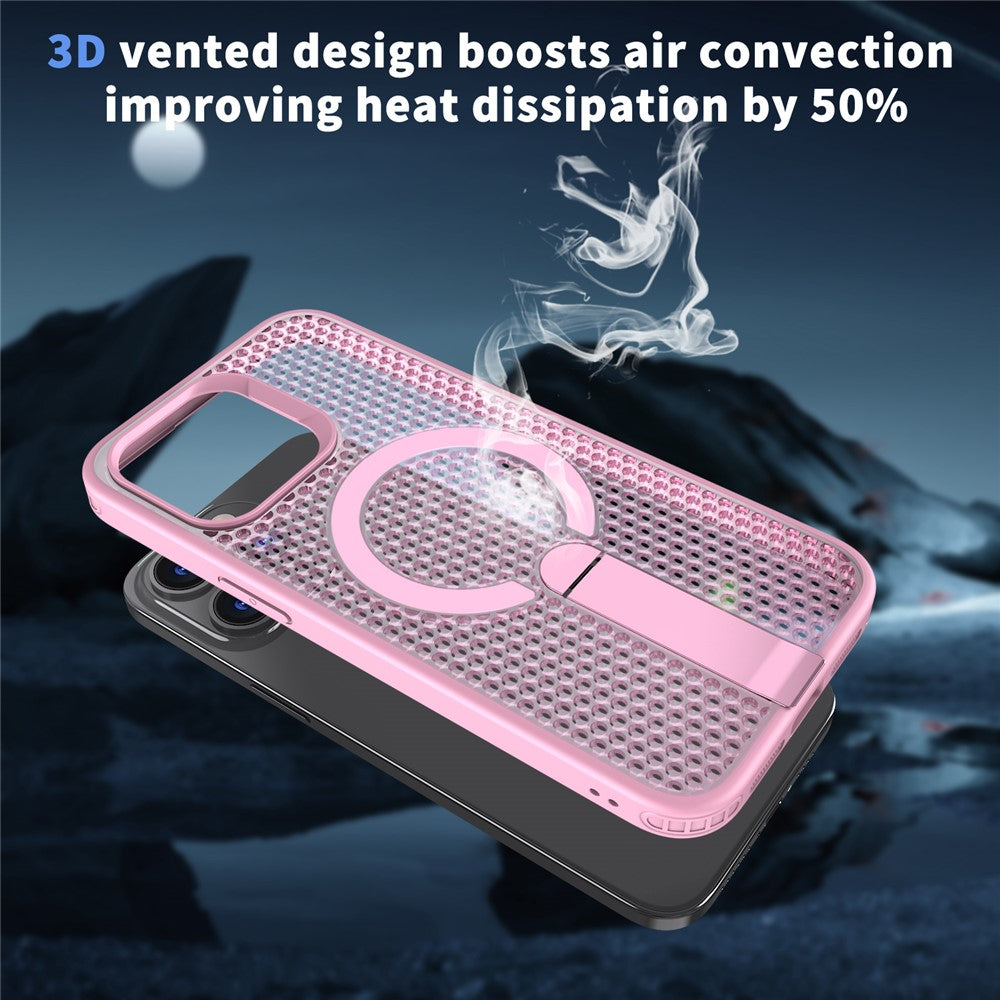 For iPhone 13 Pro Max Magnetic Case Kickstand Grid Texture TPU PC Phone Back Cover