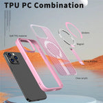 For iPhone 13 Pro Max Magnetic Case Kickstand Grid Texture TPU PC Phone Back Cover