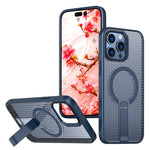 For iPhone 13 Pro Max Magnetic Case Kickstand Grid Texture TPU PC Phone Back Cover