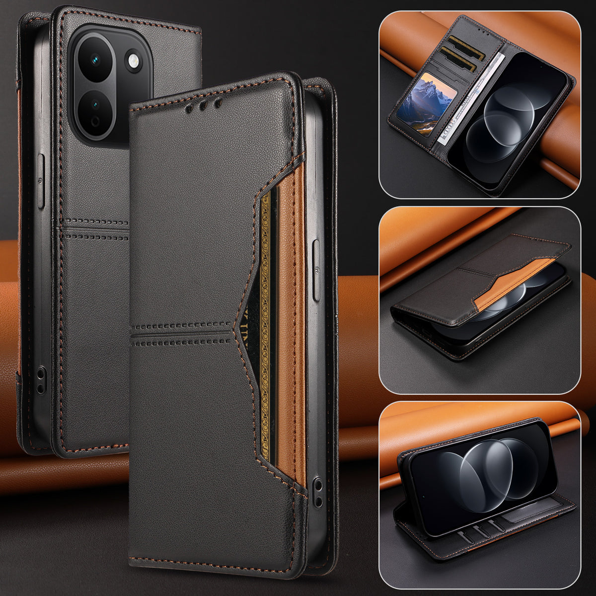 Xiaomi Redmi Note 17 Pro+ 5G Plånboksfodral Externt Kortfack Magnetiskt Stängande Lädermobilfodral
