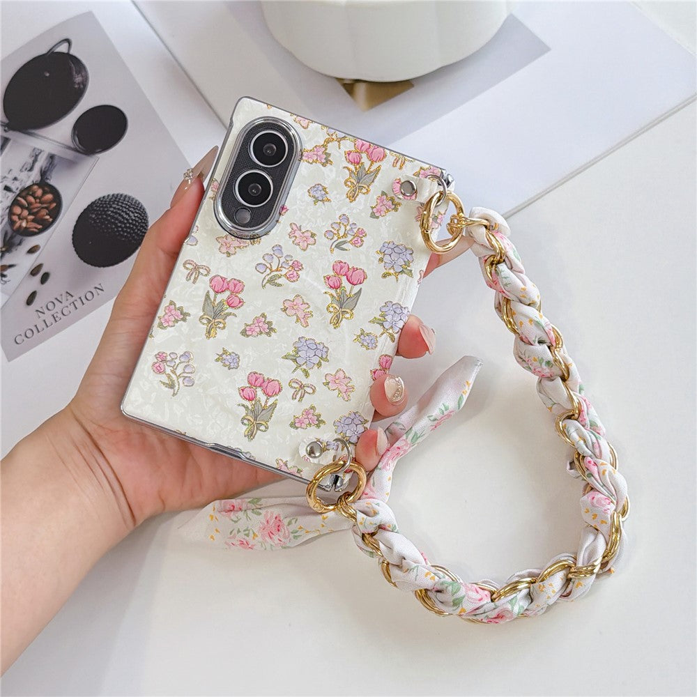 Til Samsung Galaxy Z Fold8 Magnetisk Cover Blomstermønster PC + PET Telefoncover med Silketørklædekæde