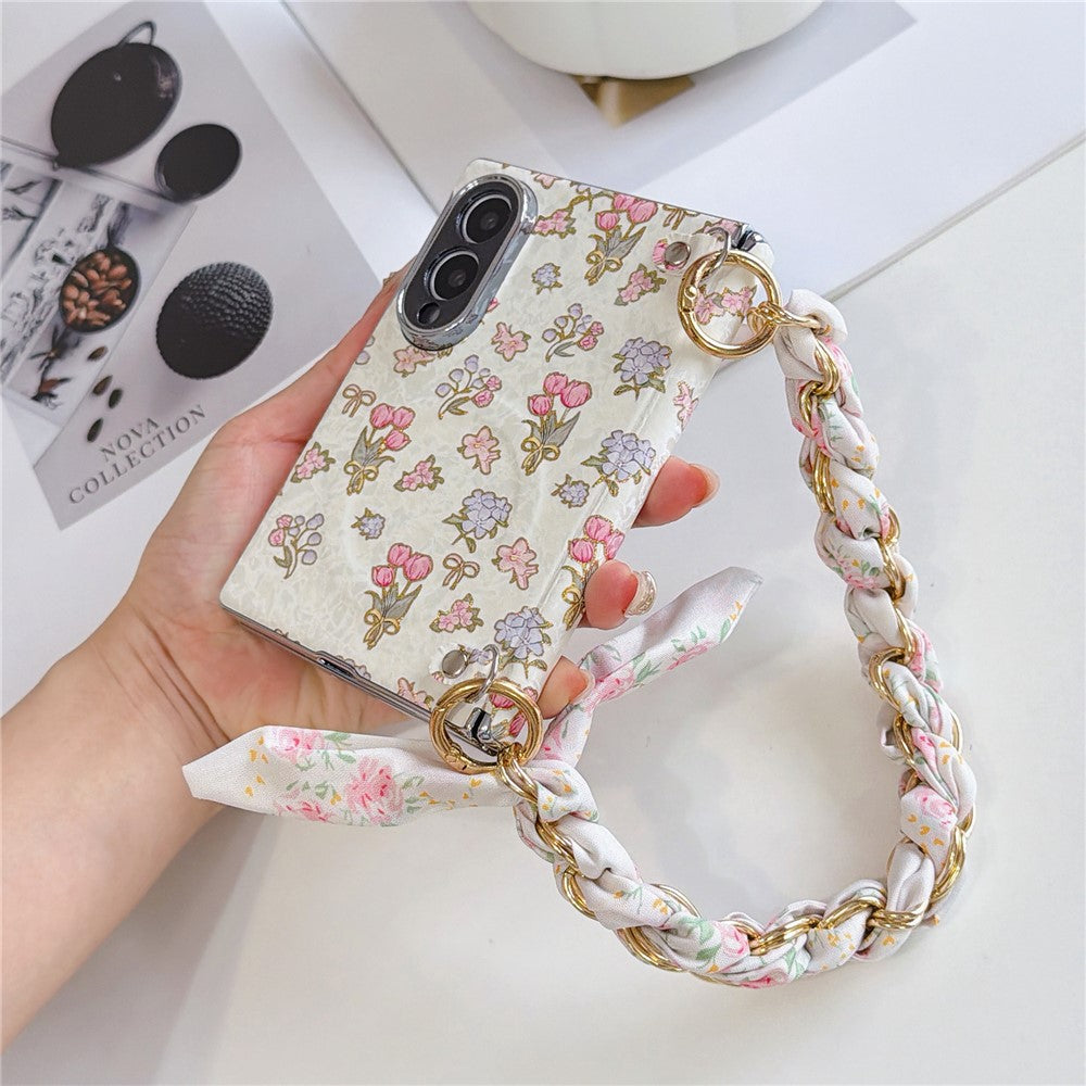 Til Samsung Galaxy Z Fold8 Magnetisk Cover Blomstermønster PC + PET Telefoncover med Silketørklædekæde