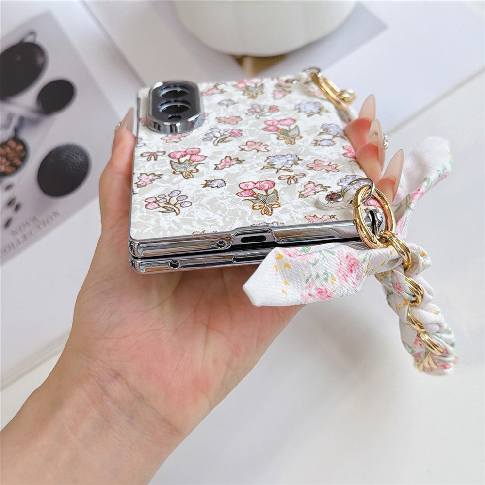Til Samsung Galaxy Z Fold8 Magnetisk Cover Blomstermønster PC + PET Telefoncover med Silketørklædekæde