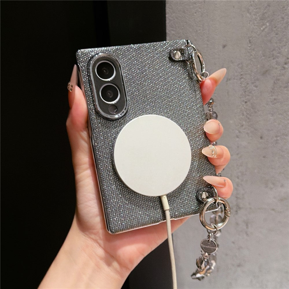 Til Samsung Galaxy Z Fold8 Magnetisk Etui Perlemorsglimmer Stødsikkert PC Telefoncover med Perlekæde
