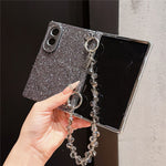 For Samsung Galaxy Z Fold8 Magnetic Case Sparkling Sequin Phone Cover with Crystal Hand Chain