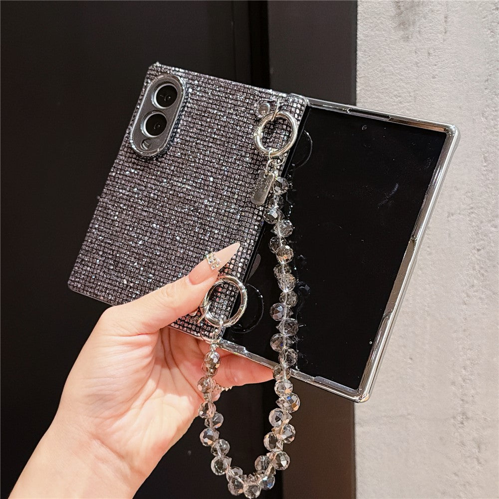 For Samsung Galaxy Z Fold8 Magnetic Case Sparkling Sequin Phone Cover with Crystal Hand Chain