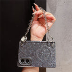 For Samsung Galaxy Z Fold8 Magnetic Case Sparkling Sequin Phone Cover with Crystal Hand Chain