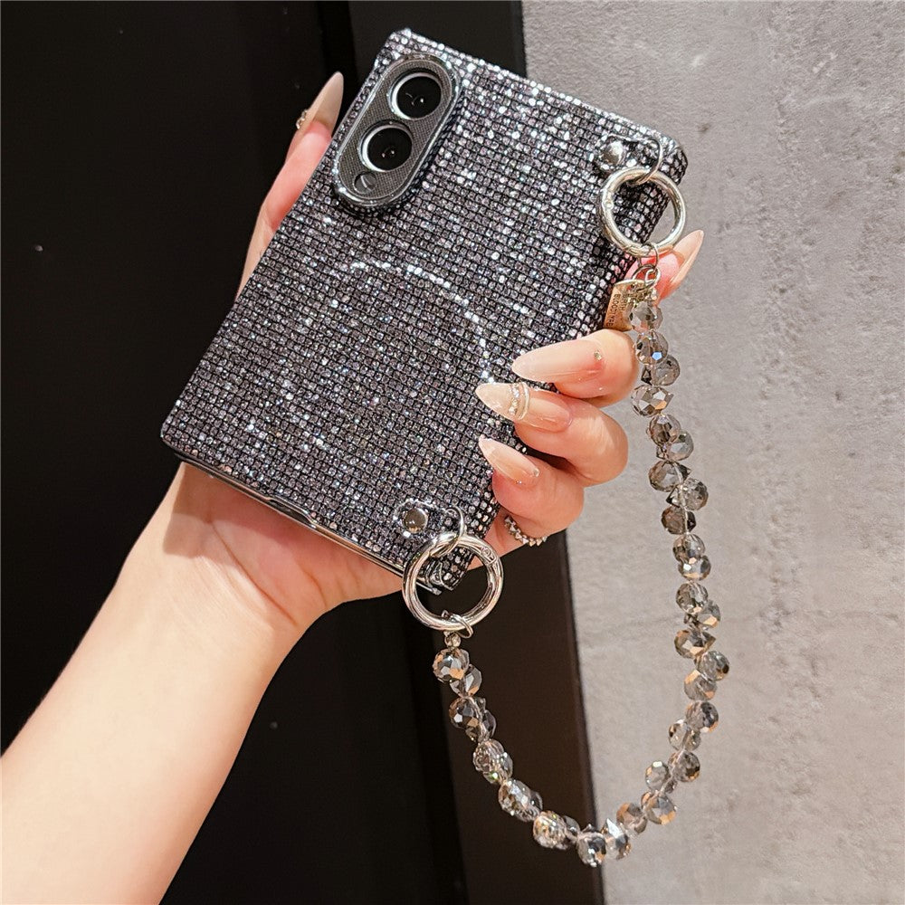 For Samsung Galaxy Z Fold8 Magnetic Case Sparkling Sequin Phone Cover with Crystal Hand Chain