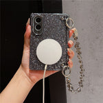 For Samsung Galaxy Z Fold8 Magnetic Case Sparkling Sequin Phone Cover with Crystal Hand Chain