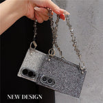 For Samsung Galaxy Z Fold8 Magnetic Case Sparkling Sequin Phone Cover with Crystal Hand Chain