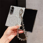 For Samsung Galaxy Z Fold8 Magnetic Case Sparkling Sequin Phone Cover with Crystal Hand Chain