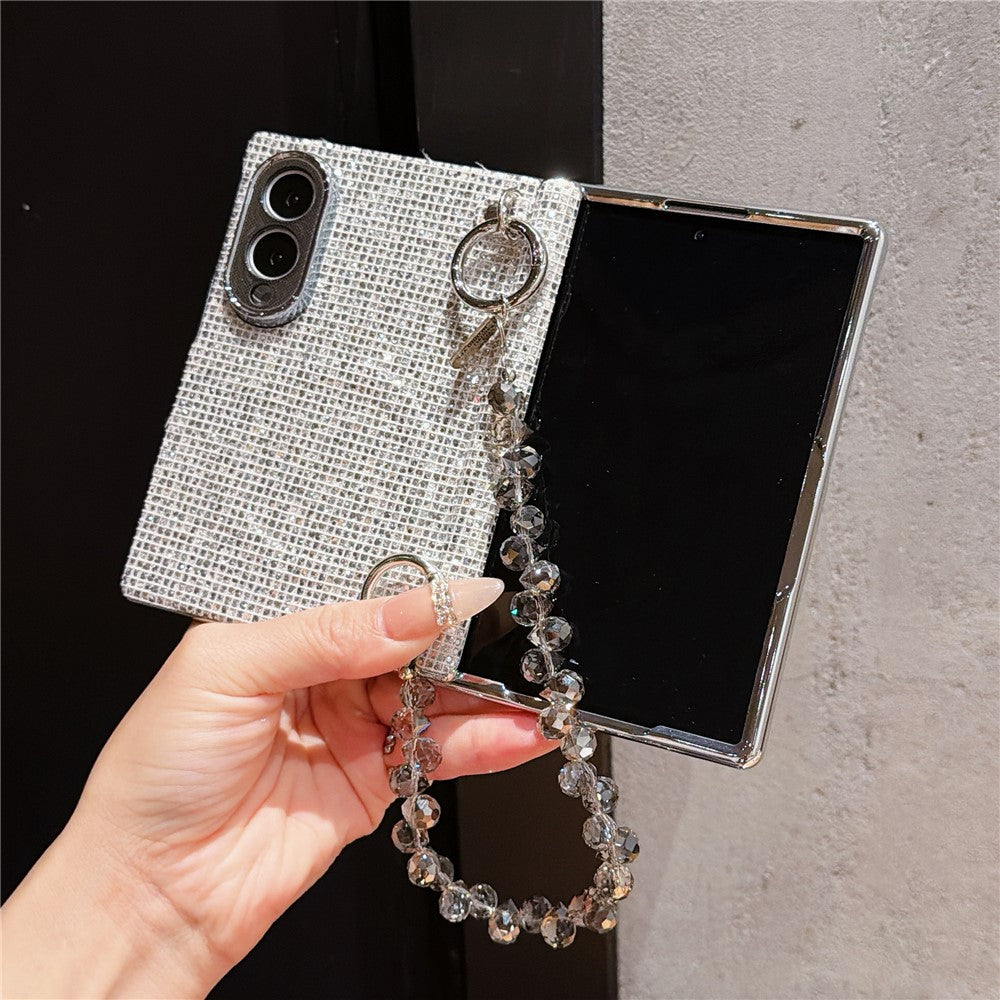 For Samsung Galaxy Z Fold8 Magnetic Case Sparkling Sequin Phone Cover with Crystal Hand Chain