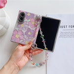For Samsung Galaxy Z Fold8 Magnetic Case Gold Foil Floral Pattern PC Phone Cover with Crystal Hand Strap