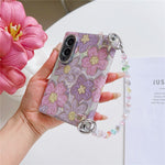 For Samsung Galaxy Z Fold8 Magnetic Case Gold Foil Floral Pattern PC Phone Cover with Crystal Hand Strap