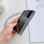For Samsung Galaxy Z Fold8 Magnetic Case Gold Foil Floral Pattern PC Phone Cover with Crystal Hand Strap