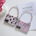 For Samsung Galaxy Z Fold8 Magnetic Case Gold Foil Floral Pattern PC Phone Cover with Crystal Hand Strap