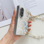 Til Samsung Galaxy Z Fold8 Magnetisk Etui Guld Folie Blæk Vask Blomstermønster PC Telefoncover med Perlerem