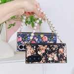 For Samsung Galaxy Z Fold8 Ultra Case Floral Pattern Fabric Texture Dual Hinge Protection Phone Cover with Pearl Hand Strap