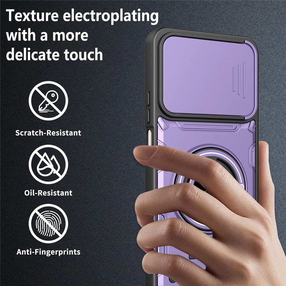 Magnetic Case for Honor 400 Smart 4G / 400 Smart 5G / X7d 4G Sliding Camera Cover TPU+PC Phone Cover with Rotating Kickstand