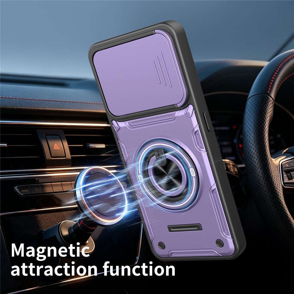 Magnetic Case for Honor 400 Smart 4G / 400 Smart 5G / X7d 4G Sliding Camera Cover TPU+PC Phone Cover with Rotating Kickstand