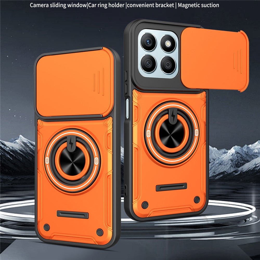 For Honor X8c 4G / X8b 4G Magnetic Case Sliding Camera Cover TPU+PC Phone Cover with Rotating Kickstand