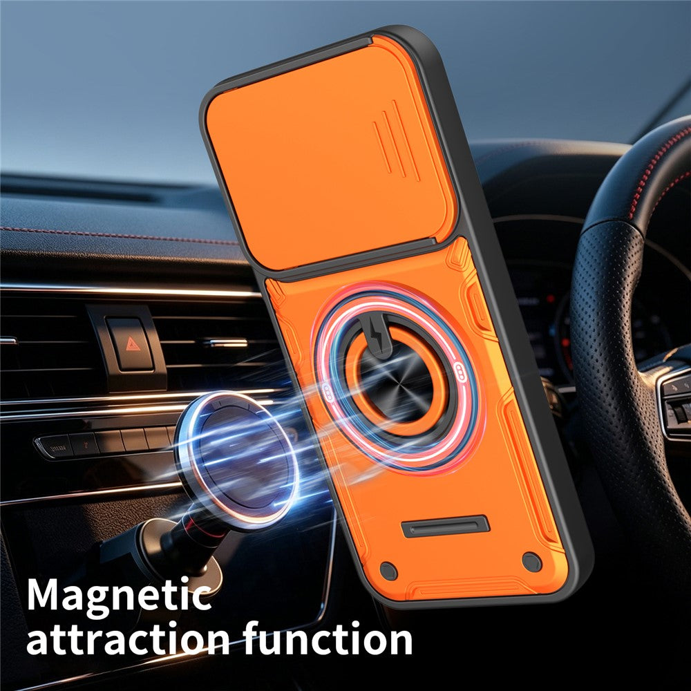 For Honor X8c 4G / X8b 4G Magnetic Case Sliding Camera Cover TPU+PC Phone Cover with Rotating Kickstand