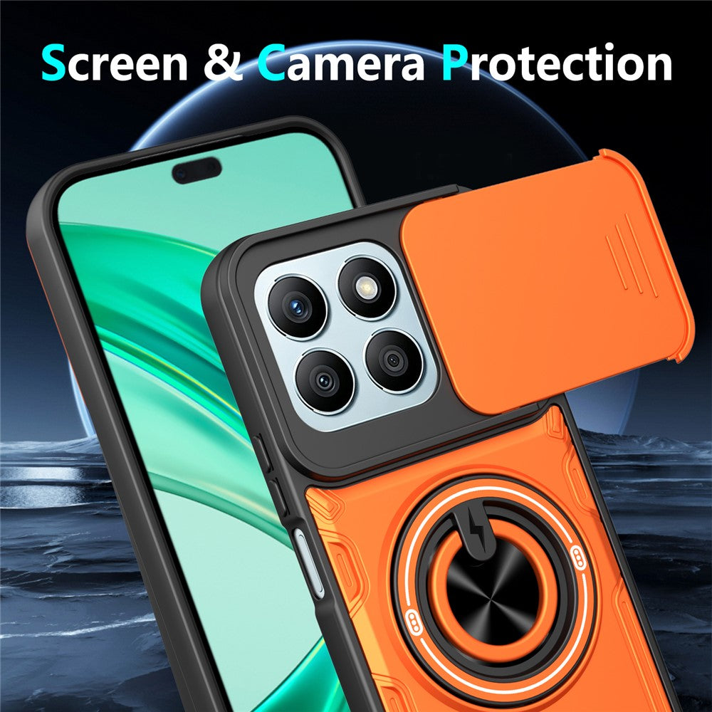 For Honor X8c 4G / X8b 4G Magnetic Case Sliding Camera Cover TPU+PC Phone Cover with Rotating Kickstand