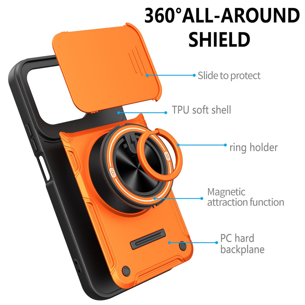 For Honor X8c 4G / X8b 4G Magnetic Case Sliding Camera Cover TPU+PC Phone Cover with Rotating Kickstand