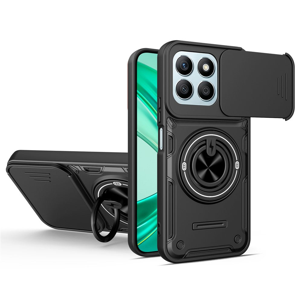 For Honor X8c 4G / X8b 4G Magnetic Case Sliding Camera Cover TPU+PC Phone Cover with Rotating Kickstand