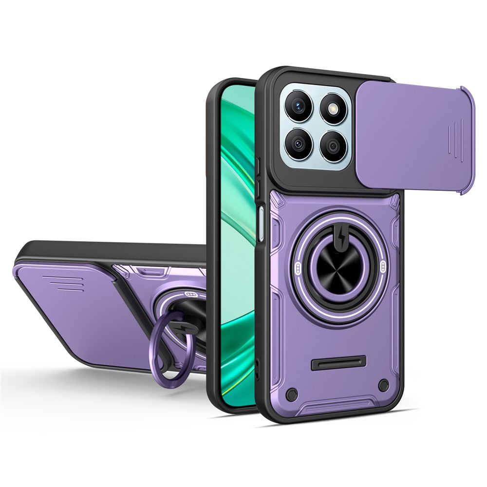 For Honor X8c 4G / X8b 4G Magnetic Case Sliding Camera Cover TPU+PC Phone Cover with Rotating Kickstand