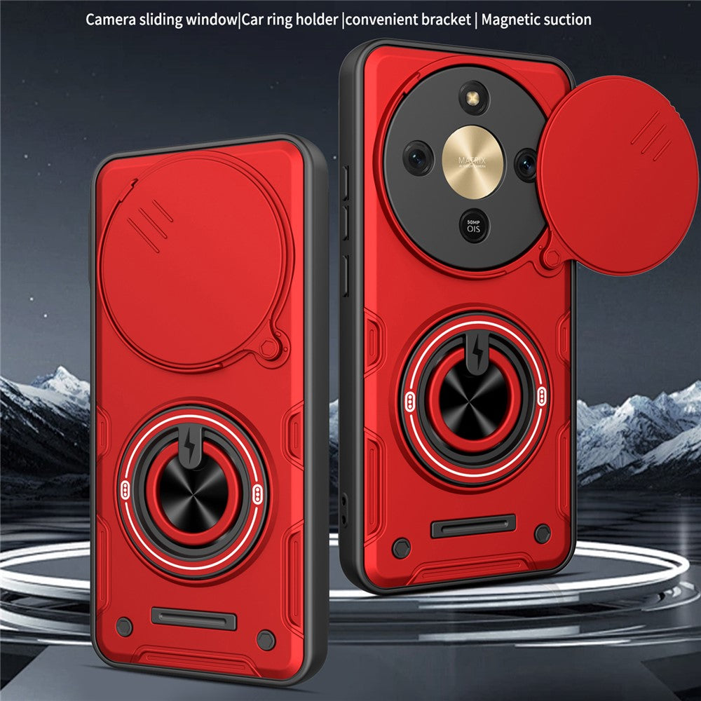 Magnetic Case for Honor Magic8 Lite 5G / X9d 5G / X70 5G Sliding Camera Cover TPU+PC Phone Cover with Rotating Kickstand