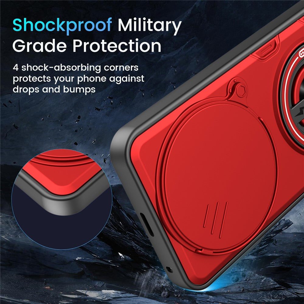 Magnetic Case for Honor Magic8 Lite 5G / X9d 5G / X70 5G Sliding Camera Cover TPU+PC Phone Cover with Rotating Kickstand