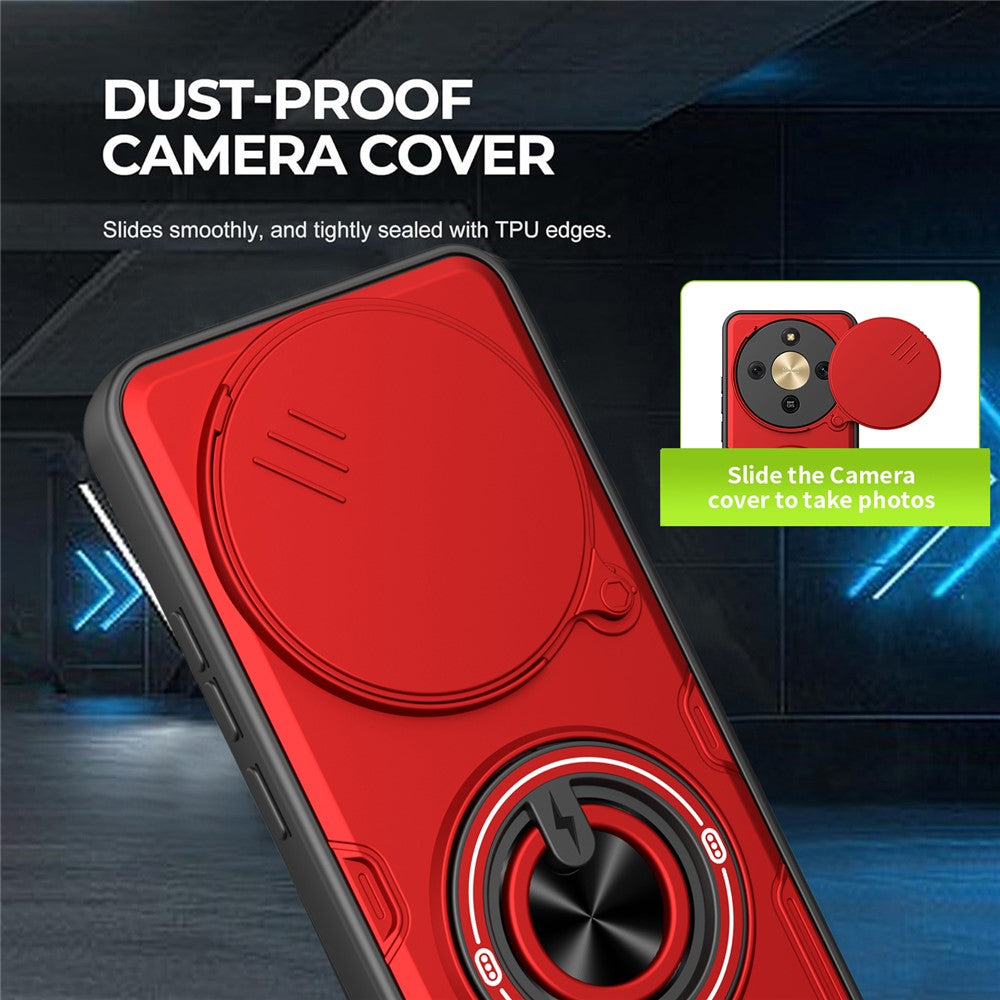 Magnetic Case for Honor Magic8 Lite 5G / X9d 5G / X70 5G Sliding Camera Cover TPU+PC Phone Cover with Rotating Kickstand