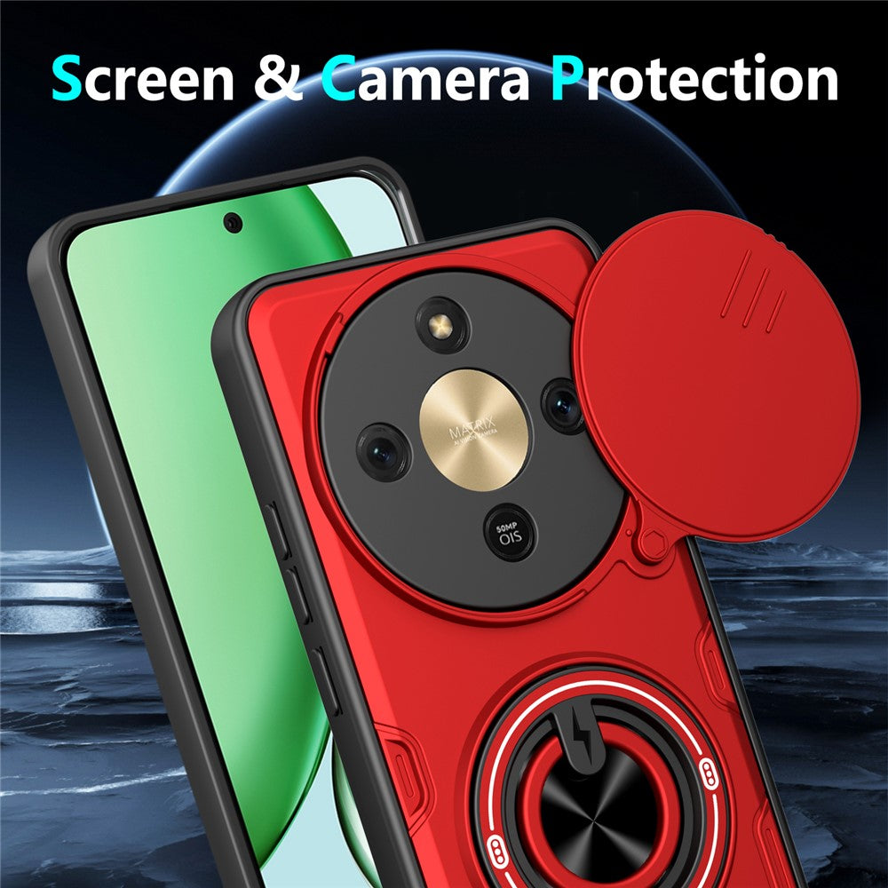 Magnetic Case for Honor Magic8 Lite 5G / X9d 5G / X70 5G Sliding Camera Cover TPU+PC Phone Cover with Rotating Kickstand