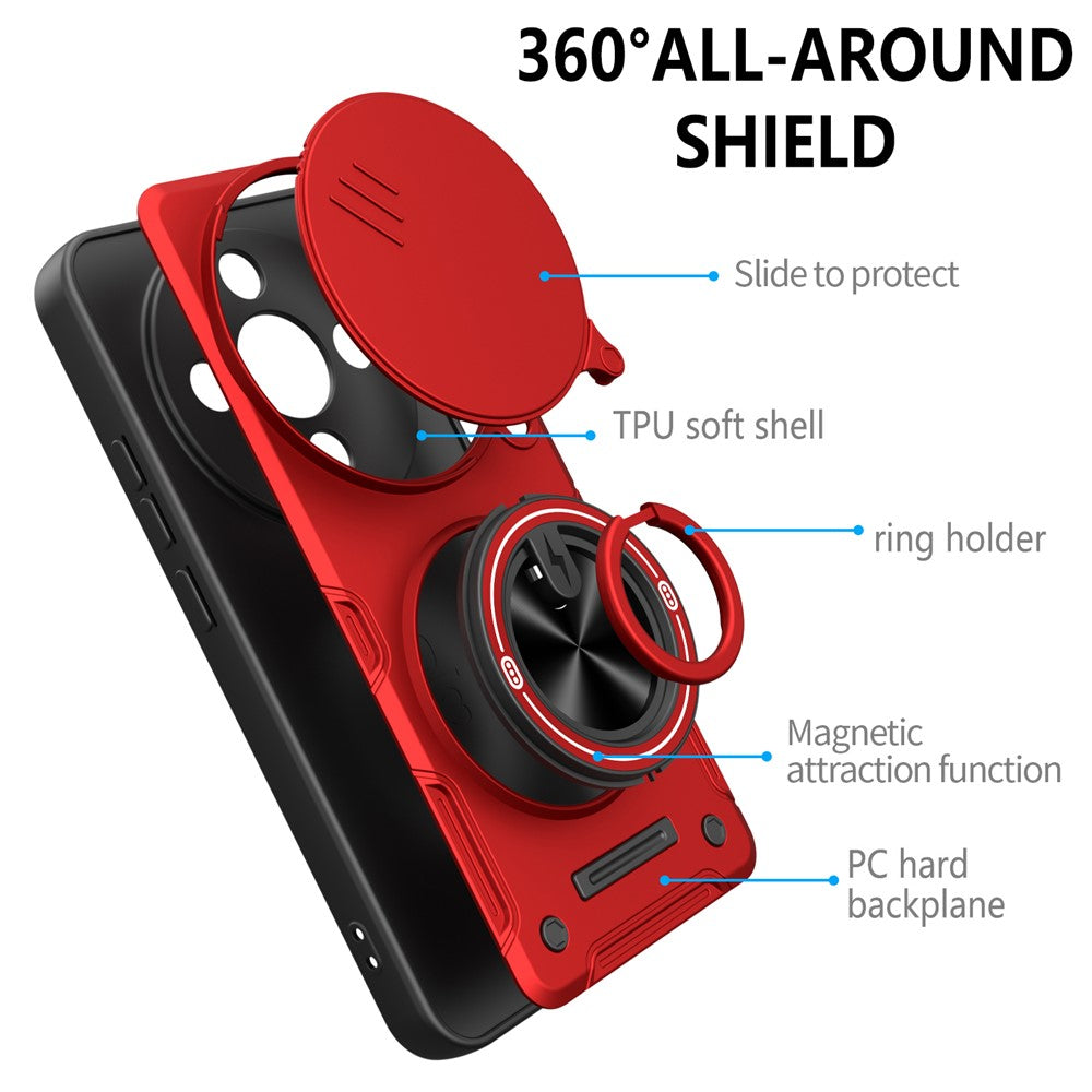 Magnetic Case for Honor Magic8 Lite 5G / X9d 5G / X70 5G Sliding Camera Cover TPU+PC Phone Cover with Rotating Kickstand
