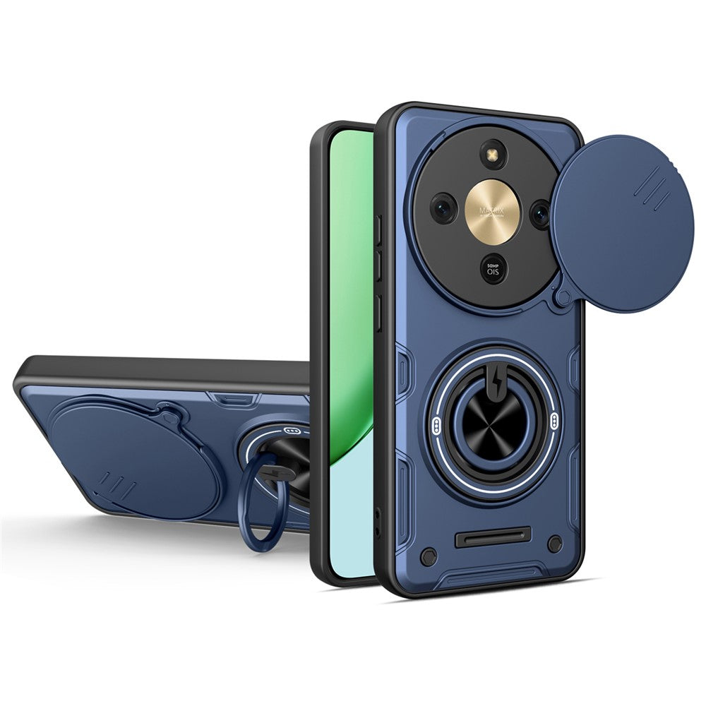 Magnetic Case for Honor Magic8 Lite 5G / X9d 5G / X70 5G Sliding Camera Cover TPU+PC Phone Cover with Rotating Kickstand