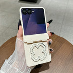 For Samsung Galaxy Z Flip7 5G Case Heart Clover Kickstand PC Phone Cover with Screen Protector