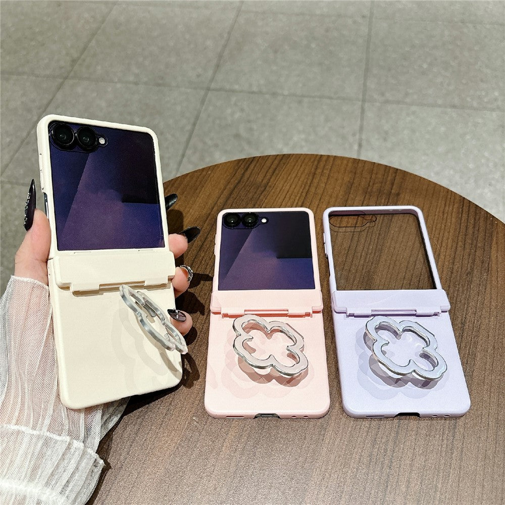 For Samsung Galaxy Z Flip7 5G Case Heart Clover Kickstand PC Phone Cover with Screen Protector