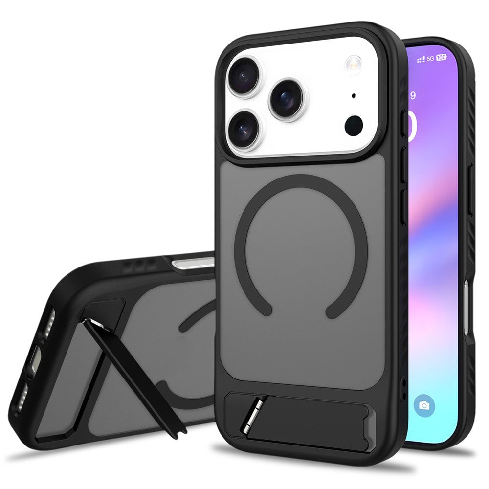 For iPhone 18 Pro / 17 Pro Magnetic Case Ring Kickstand PC + TPU Skin Touch Phone Cover