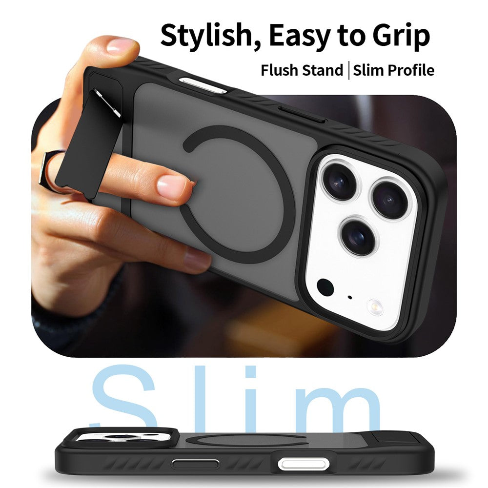 For iPhone 18 Pro / 17 Pro Magnetic Case Ring Kickstand PC + TPU Skin Touch Phone Cover