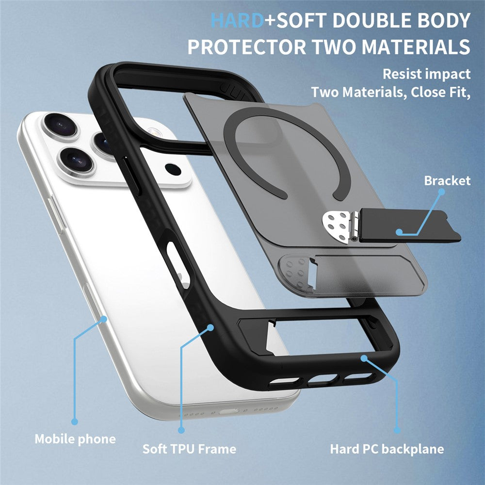 For iPhone 18 Pro / 17 Pro Magnetic Case Ring Kickstand PC + TPU Skin Touch Phone Cover