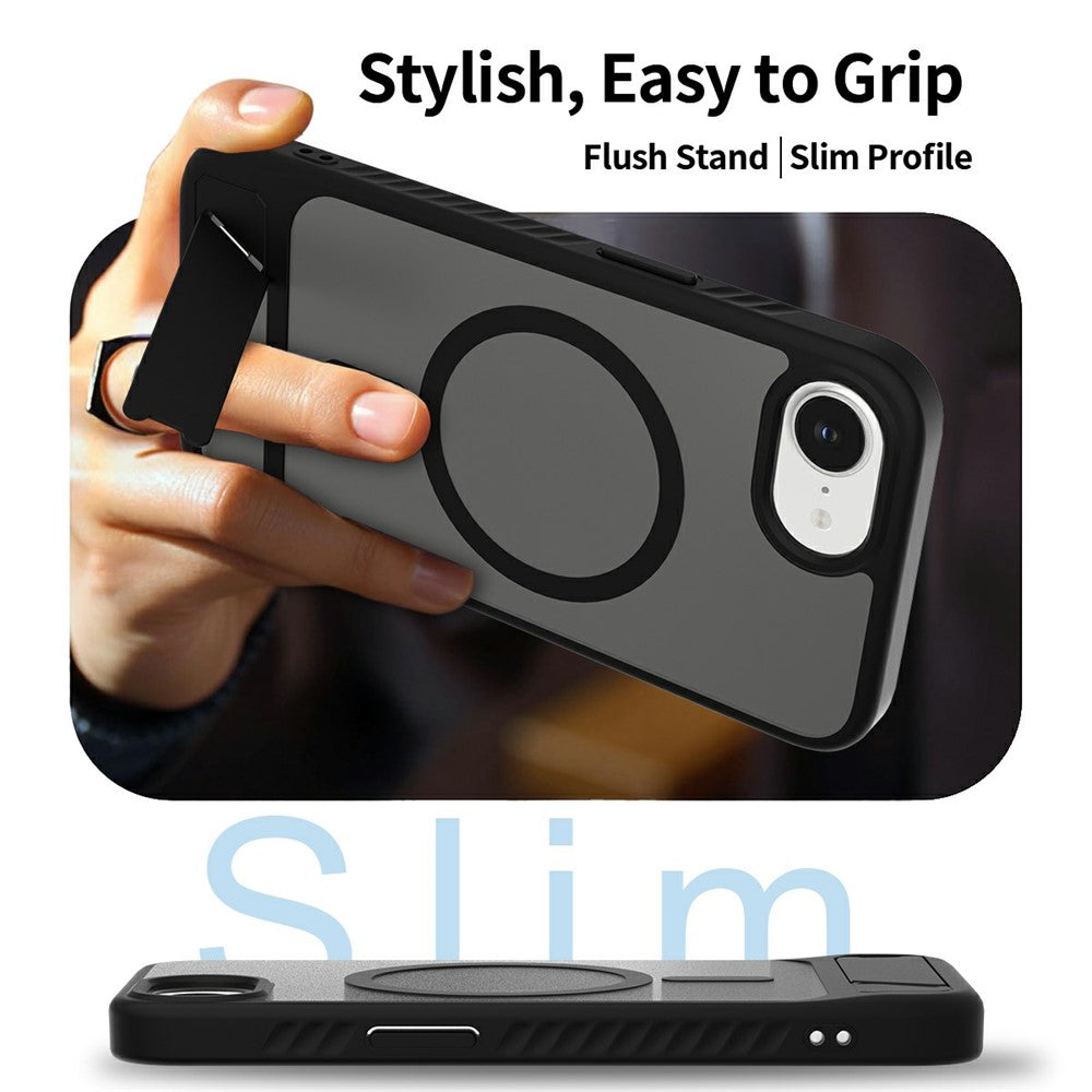 For iPhone 17th / 16th Magnetic Case Ring Kickstand PC + TPU Skin Touch Phone Cover
